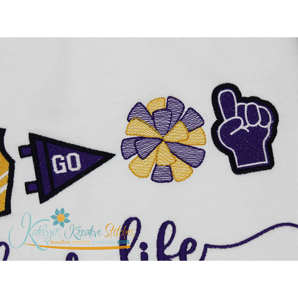 Cheer Life Icon Embroidery - Filled and Outline Versions, 3 image Cheer Life Icon Embroidery - Filled and Outline Versions, 3 image