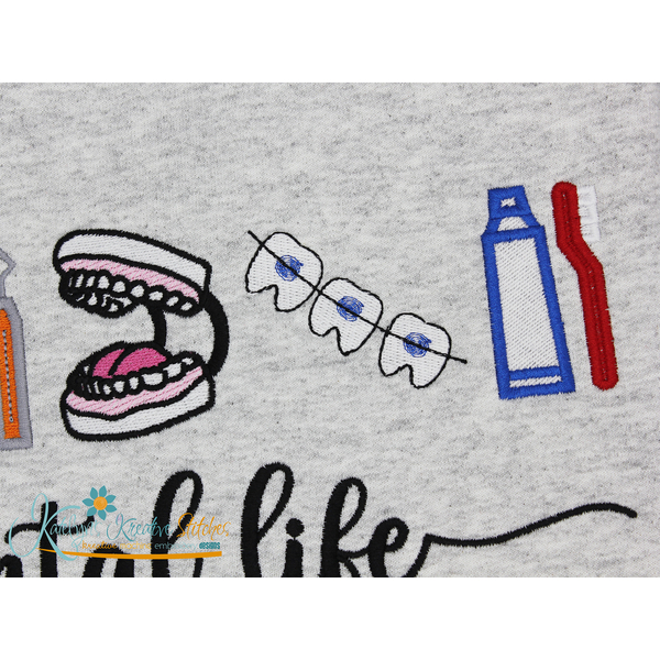 Dental Life Icon Embroidery Bundle Set - Filled and Outline Versions - 12 Designs
