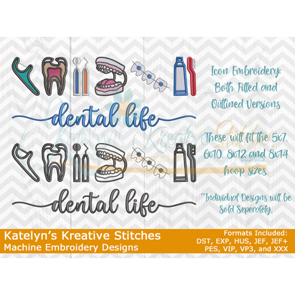 Dental Life Icon Embroidery - Filled and Outline Versions, 4 image