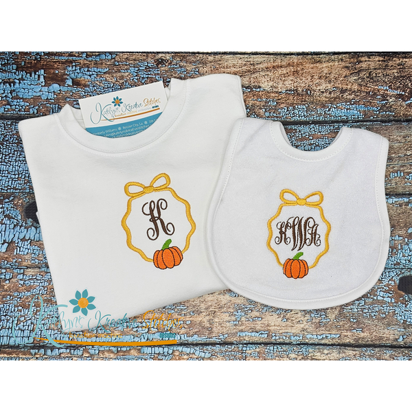 Fall Bow Monogram Frame with Pumpkin