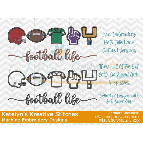 Football Life Icon Embroidery - Filled and Outline Versions, 5 image Football Life Icon Embroidery - Filled and Outline Versions, 5 image