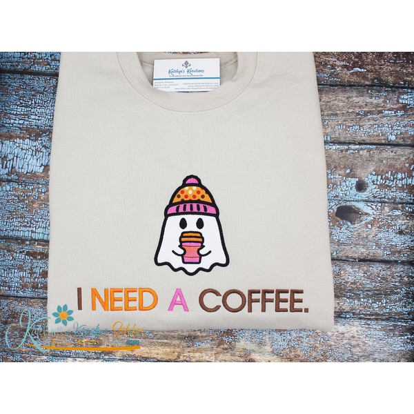 I Need A Coffee - Halloween Applique Ghost