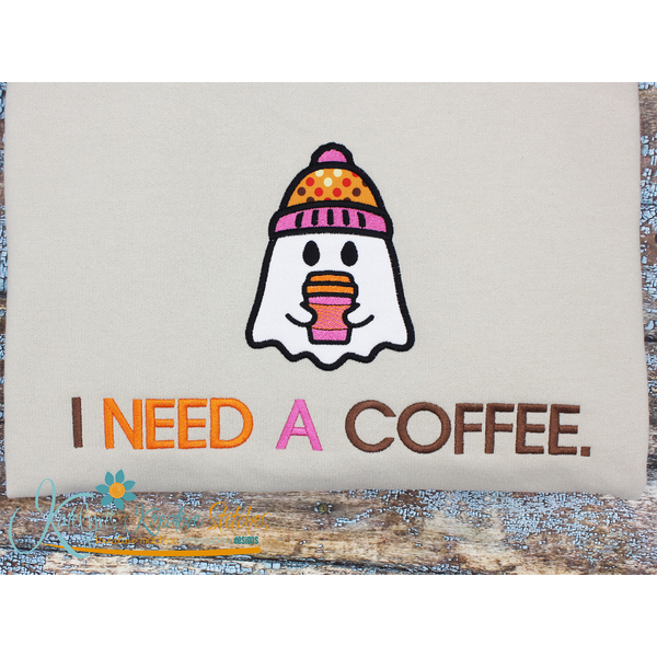 I Need A Coffee - Halloween Applique Ghost