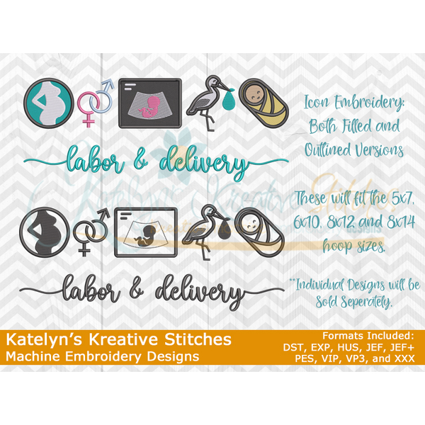 Labor and Delivery Icon Embroidery - Filled and Outline Versions, 5 image