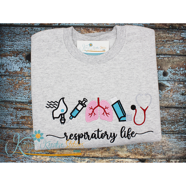 Respiratory Life Icon Embroidery - Filled and Outline Versions