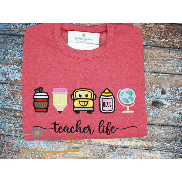 Teacher Life Icon Embroidery - Filled and Outline Versions