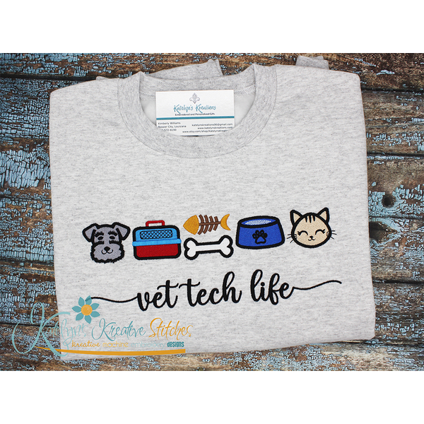 Vet Tech Life Icon Embroidery - Filled and Outline Versions