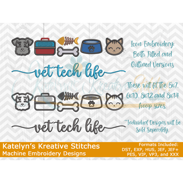 Vet Tech Life Icon Embroidery - Filled and Outline Versions, 5 image
