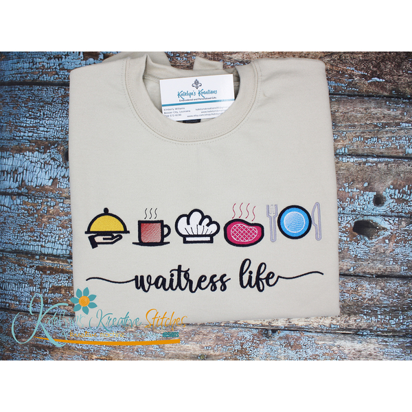 Waitress Life Icon Embroidery - Filled and Outline Versions