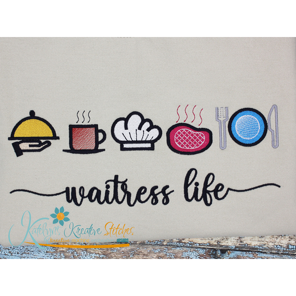 Waitress Life Icon Embroidery - Filled and Outline Versions, 2 image