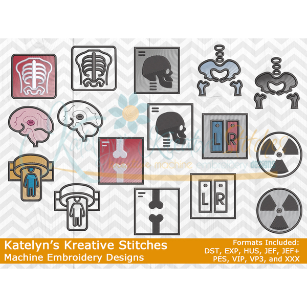 Xray Icon Embroidery Bundle Set - Filled and Outline Versions - 16 Designs