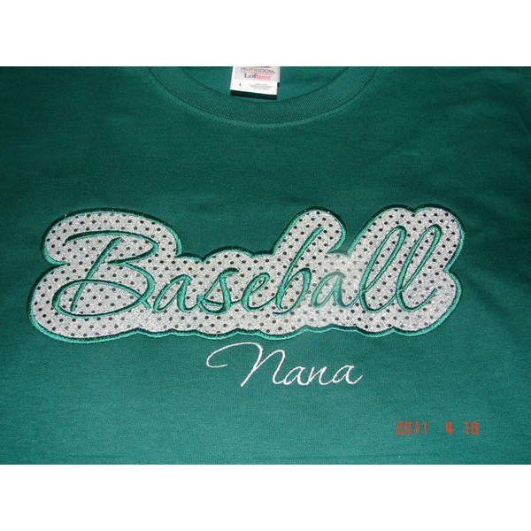 Baseball Applique Script Satin