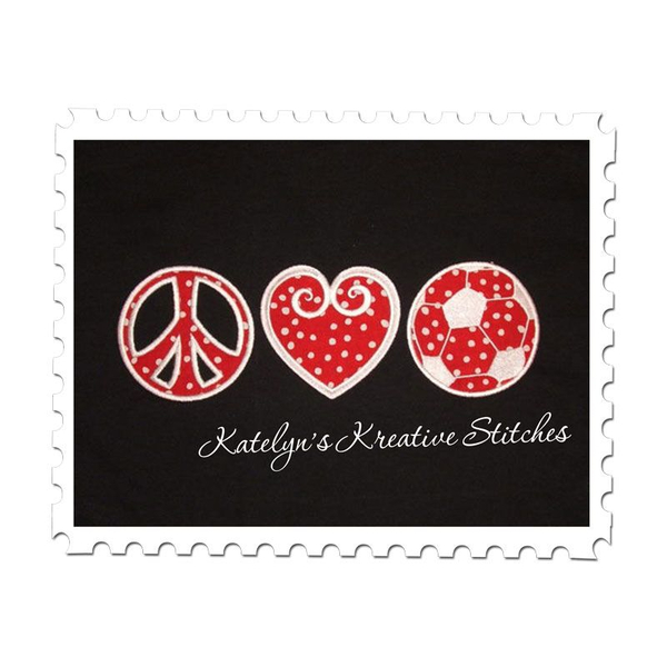 Peace Love and Soccer stitched by Shannon Bazo